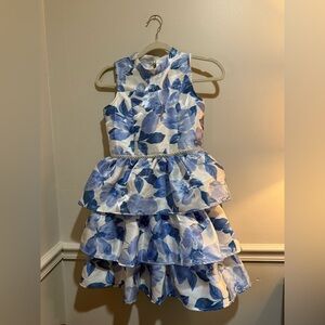 Speechless Blue and White Floral Tiered Dress